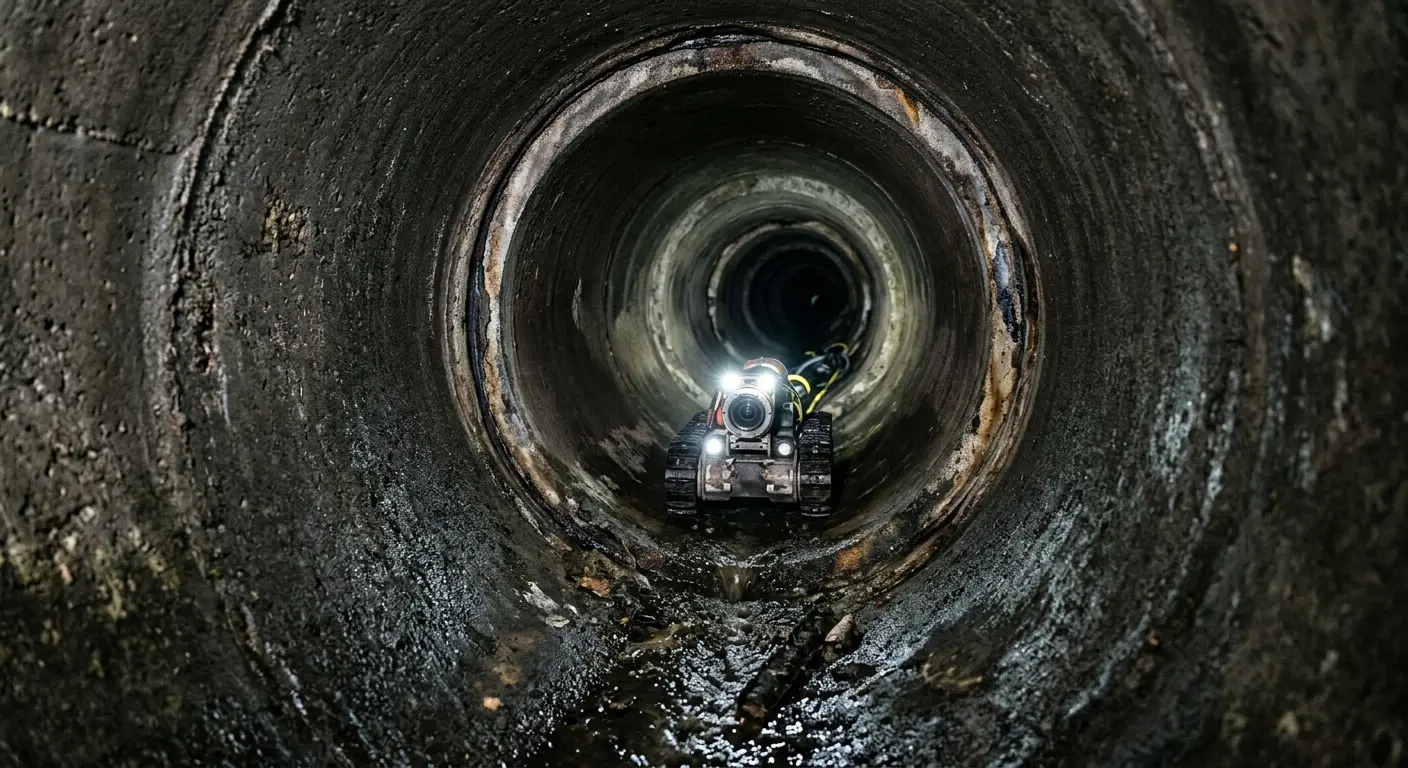 Robotic sewer camera inspecting pipe interior for Drain Snake Service in Benton